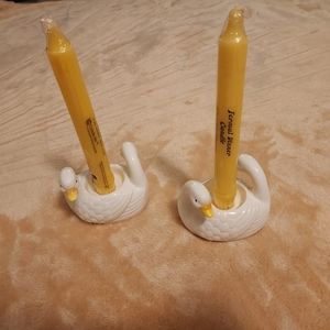 1982 Ron Gordan Swan Candle Holders & Candles